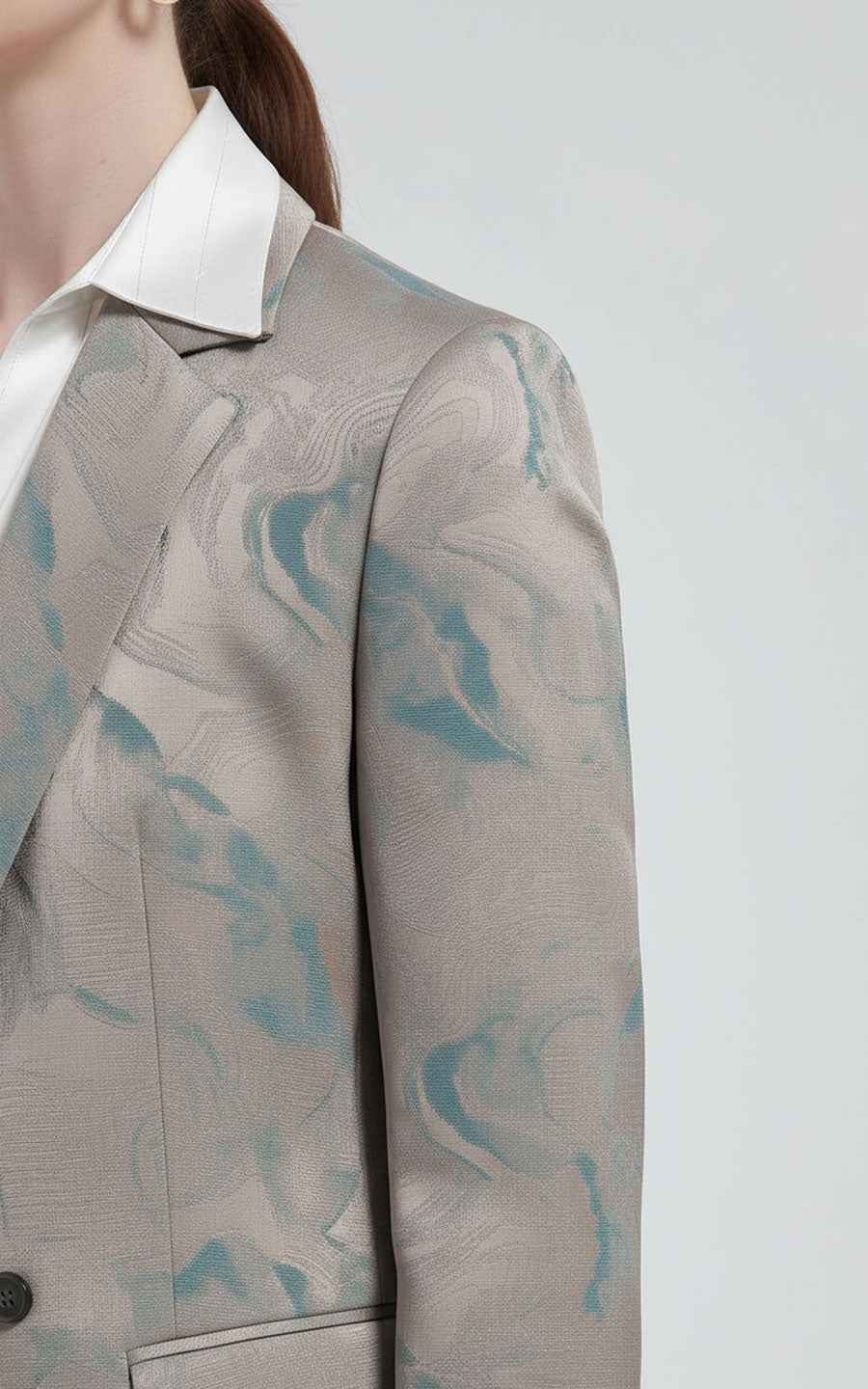 Women's Blazer Watercolor Print Double-Breasted