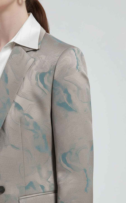 Women's Blazer Watercolor Print Double-Breasted