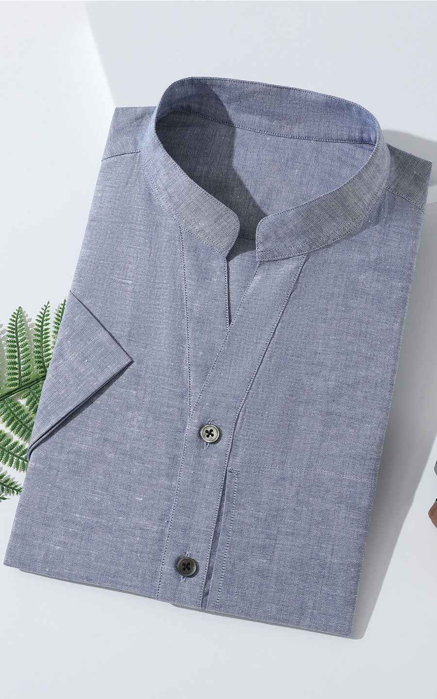 Light Blue Linen Short Sleeve Casual Shirt - Custom Fit