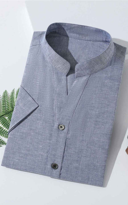 Light Blue Linen Short Sleeve Casual Shirt - Custom Fit