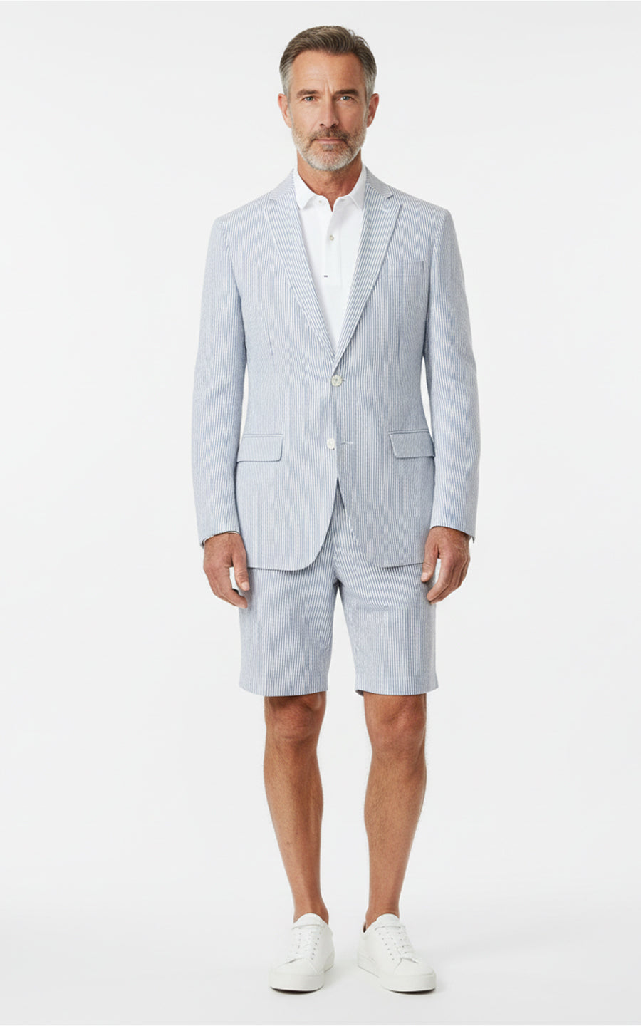 Men Custom Gray Striped Casual Suit Set