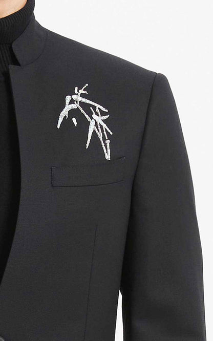 Black Embroidered Bamboo Pattern Oriental Suit Jacket