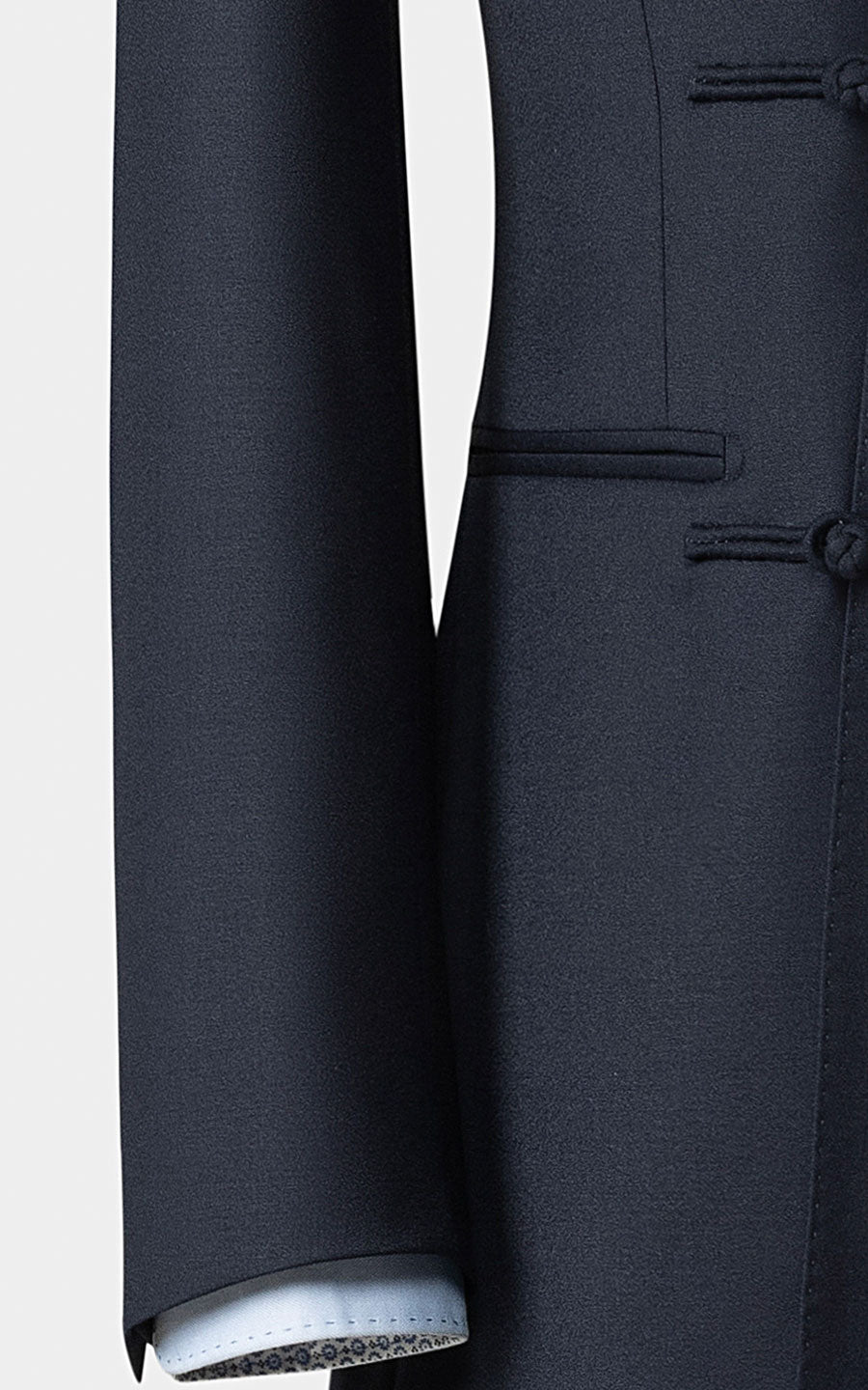 Men's custom blue black camel silk brocade suit tailored