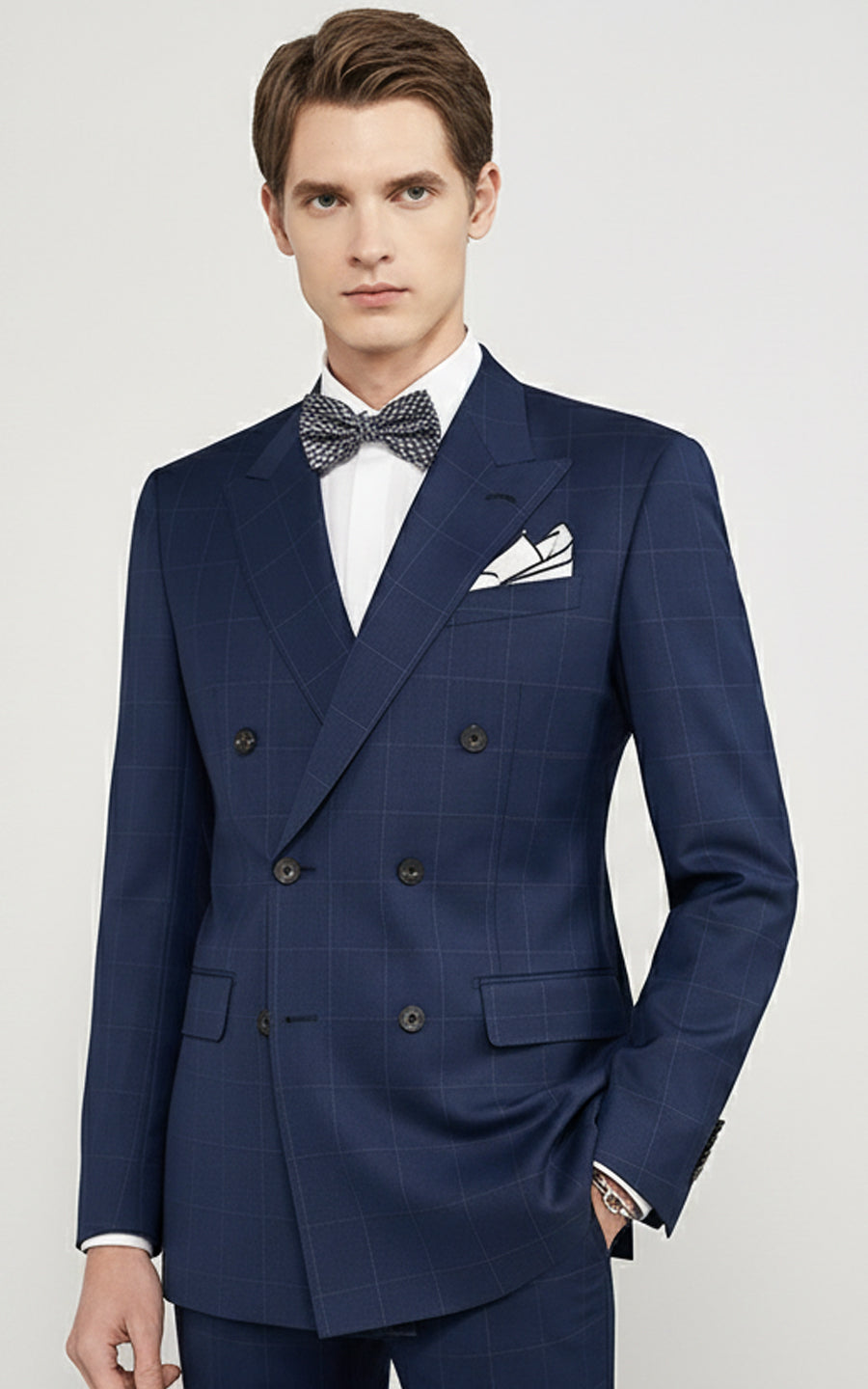 Tailored Navy Suit Set Men Double Breasted Business Formal