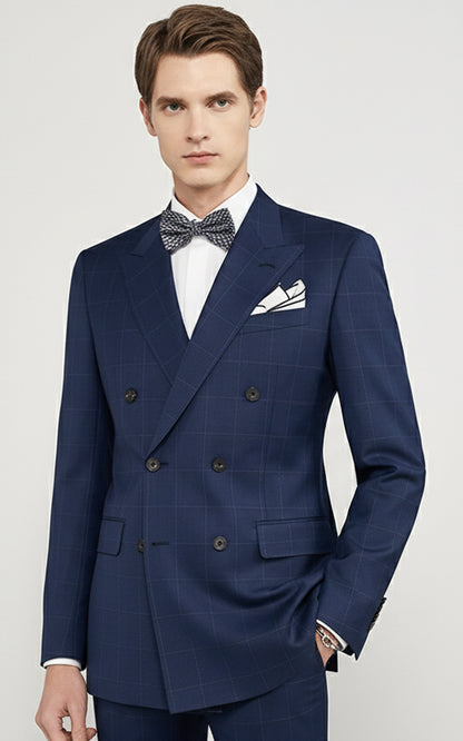 Tailored Navy Suit Set Men Double Breasted Business Formal