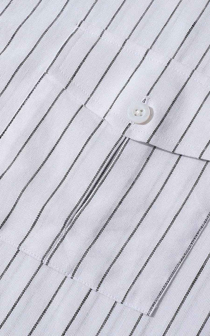 Classic White Striped Men's Casual Shirt - Premium