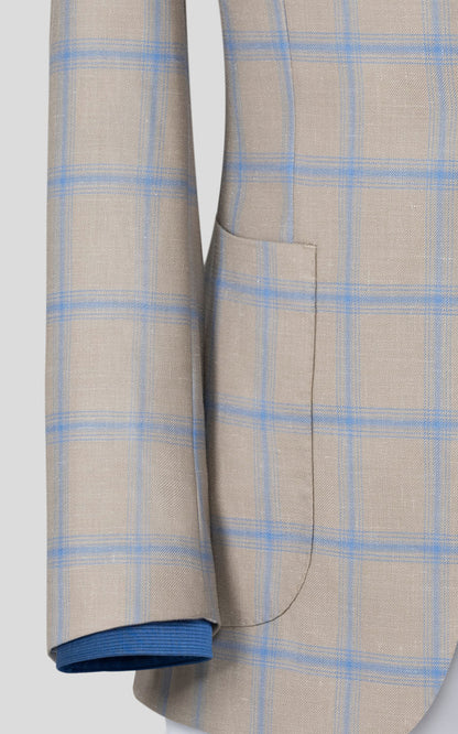 Light khaki pane blazer fabric texture close up