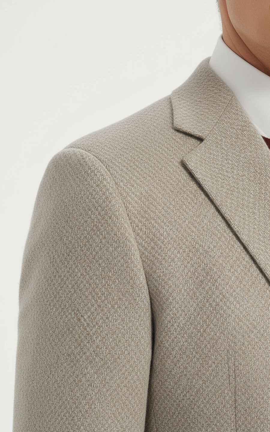 Men's Beige Suit Jacket - Textured Classic Fit