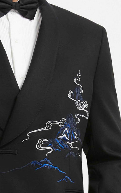 Chinese Wedding Suit Men Black Dragon Embroidery Formal