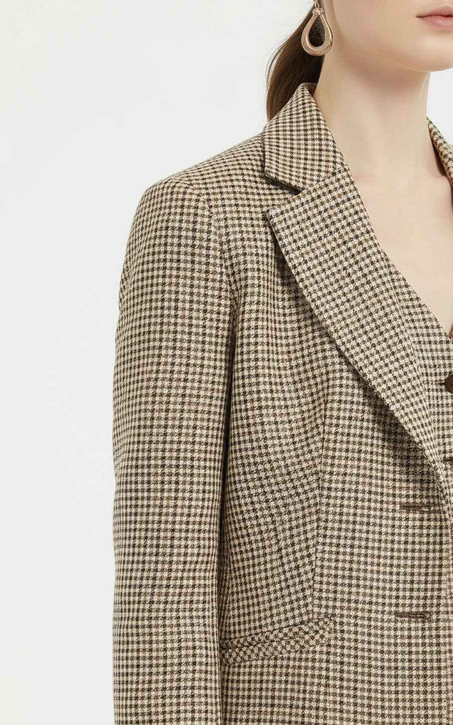Custom Suits - Houndstooth Blazer Dress with Pockets