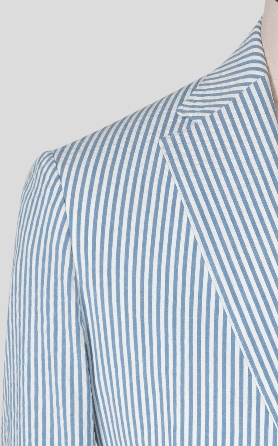 WIAI custom light blue striped seersucker suit men's