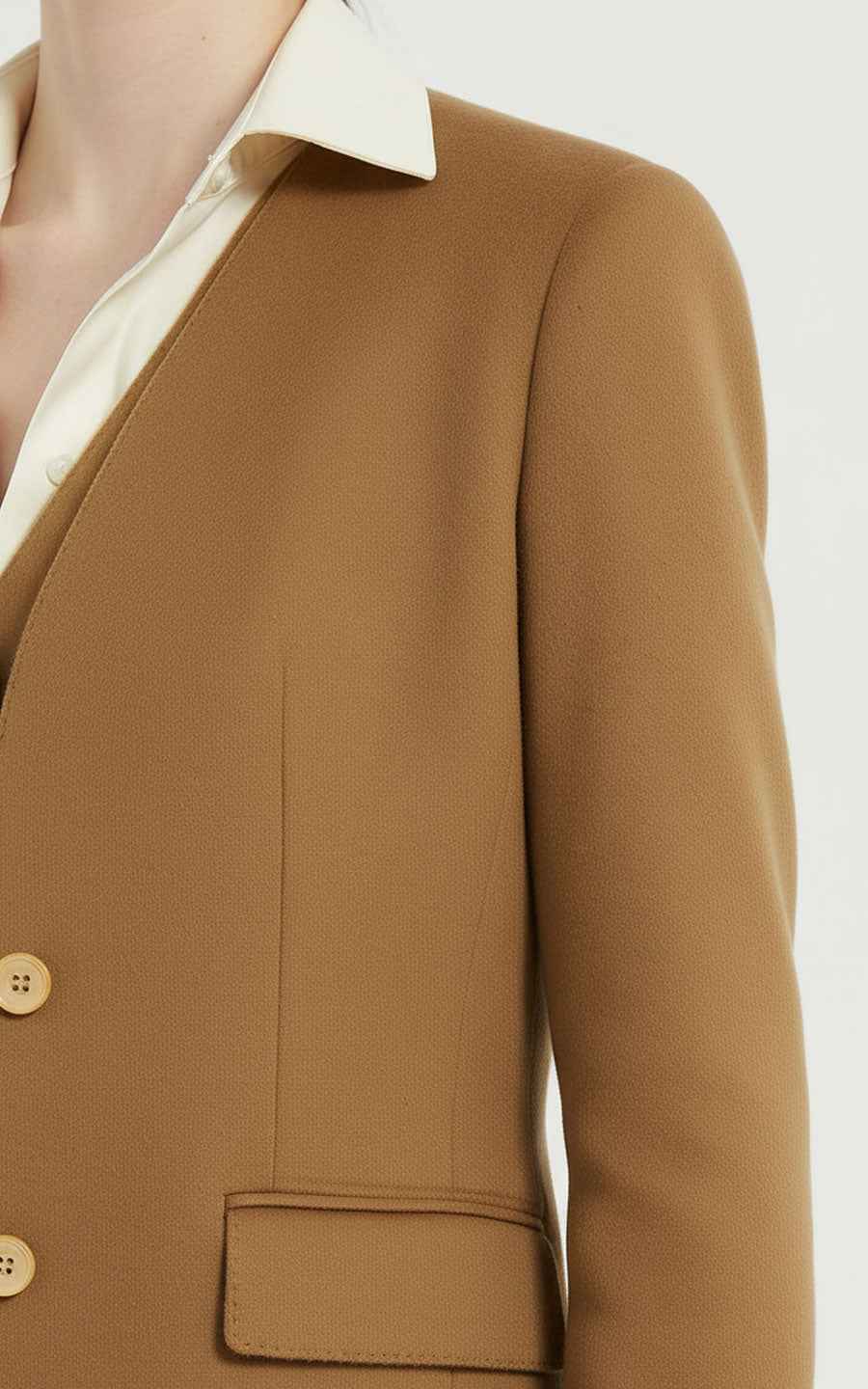 Camel Brown Suit Jacket - Contrast Collar for Women