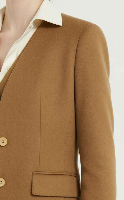Camel Brown Suit Jacket - Contrast Collar for Women