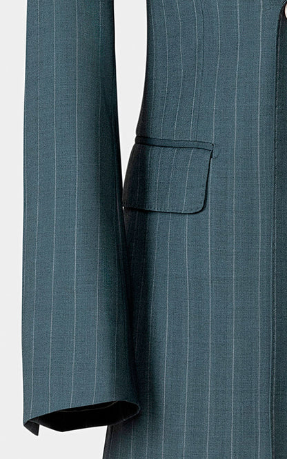 Man wearing gray green bespoke herringbone blazer