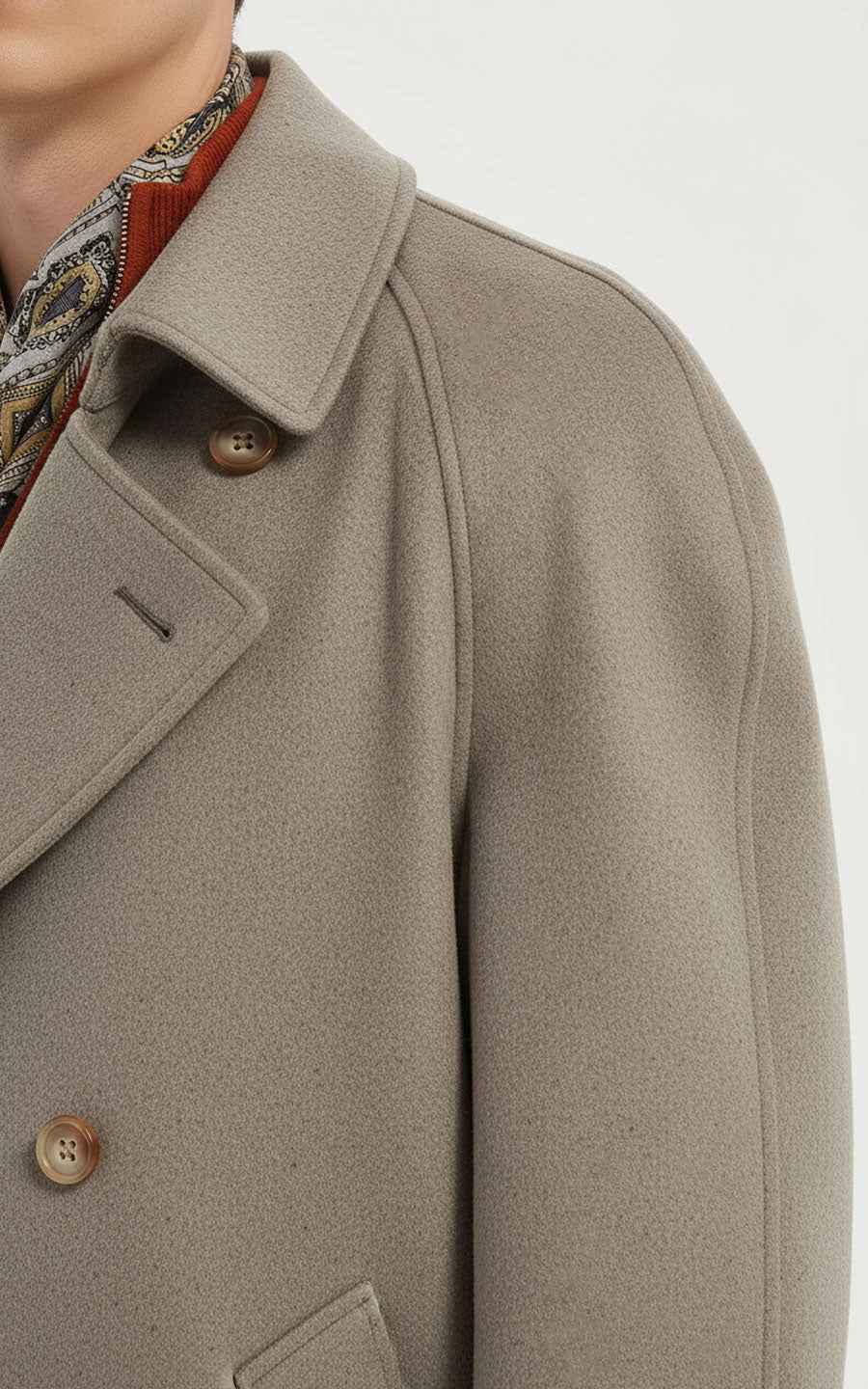 Men's Trench Coat Double-Breasted Long Taupe