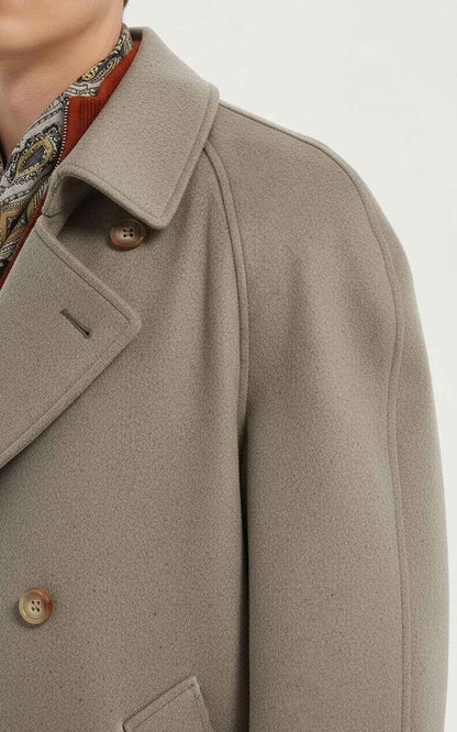 Men's Trench Coat Double-Breasted Long Taupe
