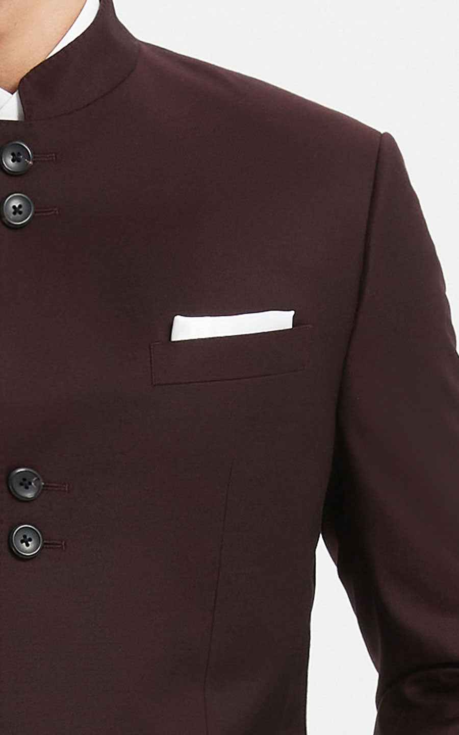 Mandarin Jacket Men - Slim Fit Burgundy Formal Blazer