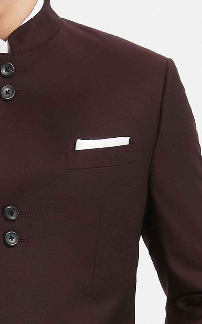 Mandarin Jacket Men - Slim Fit Burgundy Formal Blazer