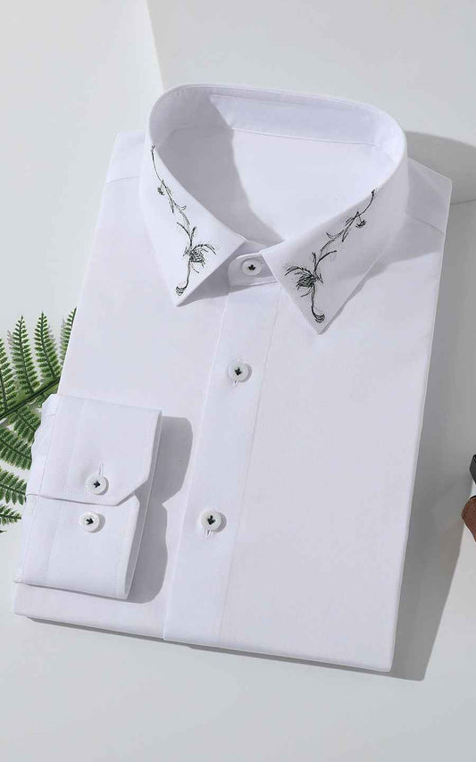 Custom Shirt White Black Embroidery - Tailored Fit