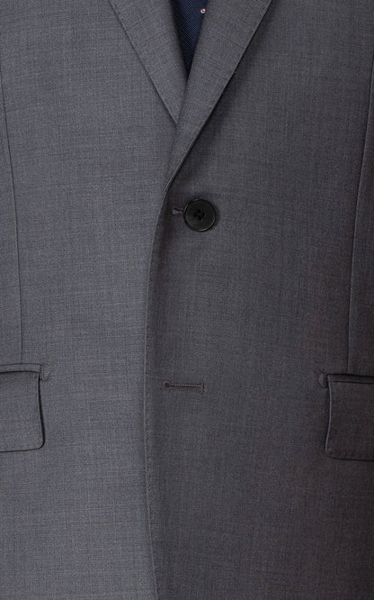 Bespoke gray business suit lapel and button detail
