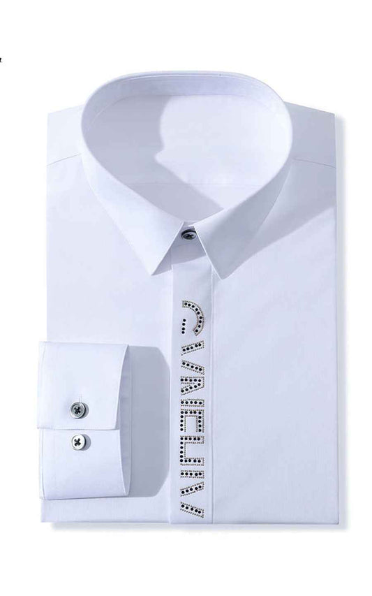 Men's White Embroidered Long Sleeve Custom Shirt