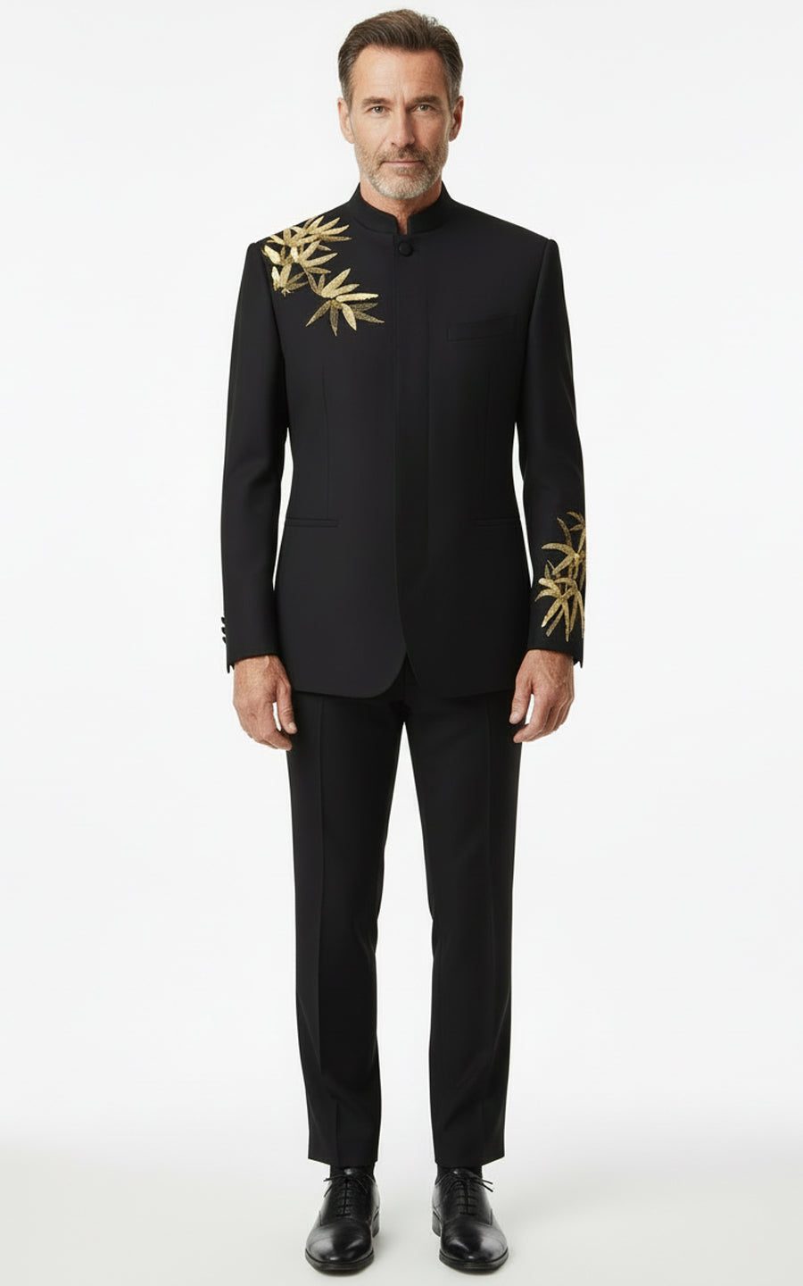 Mens Black Bamboo Tailored Suit Wool Formal Business Dress Set