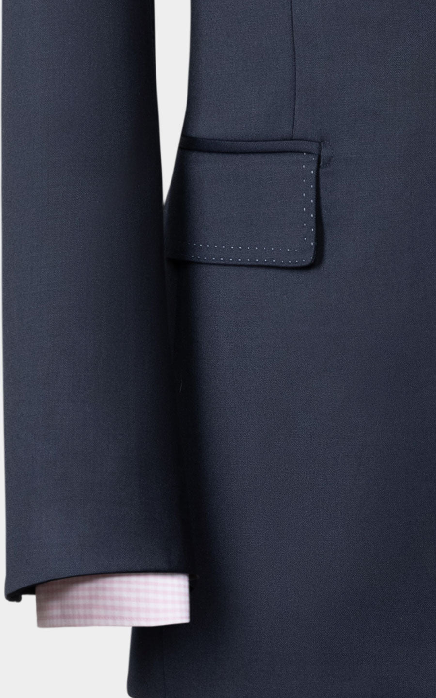 Man wearing navy blue camel silk custom business suit