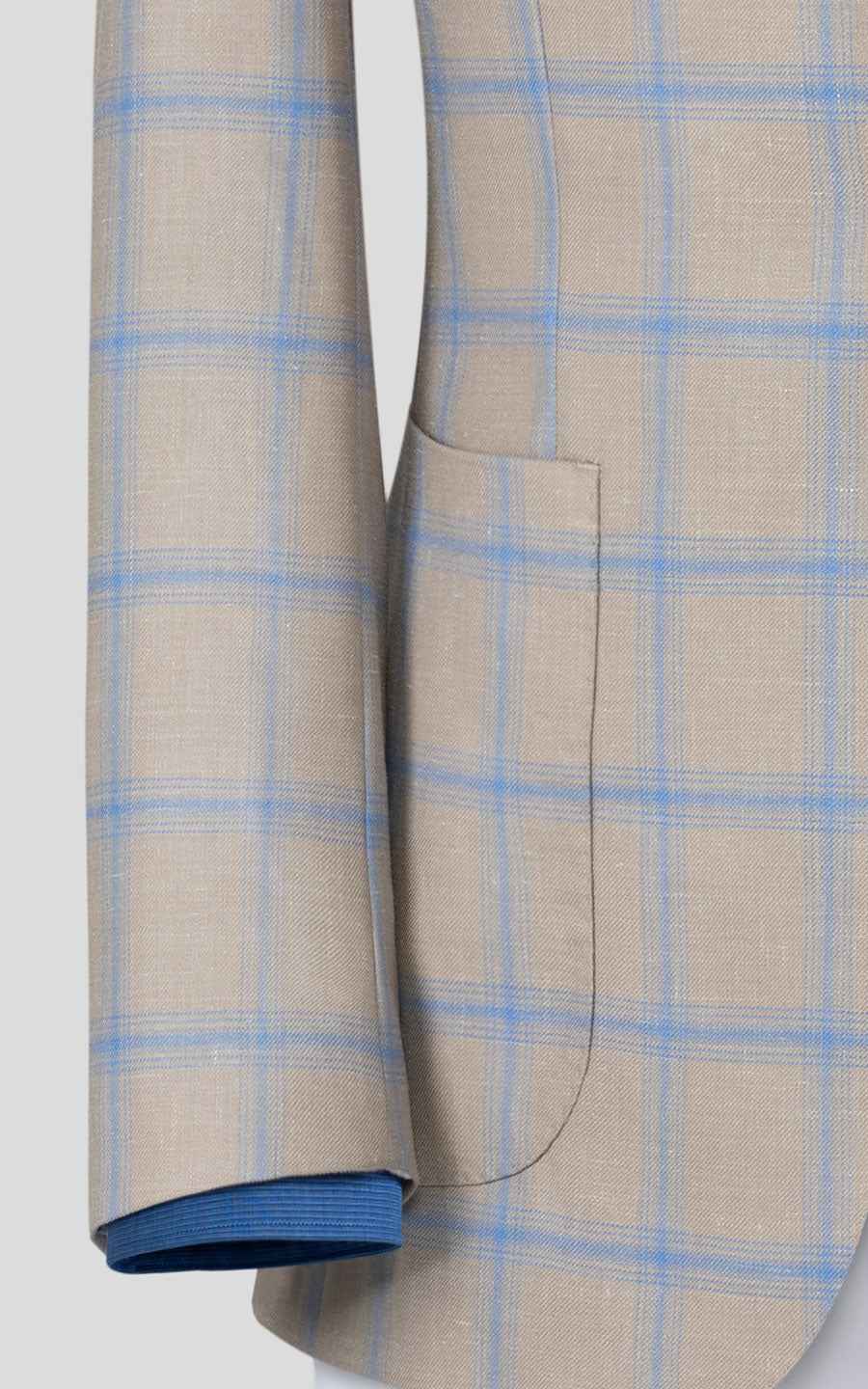 Custom Khaki Blue Plaid Wool Casual Suit Set