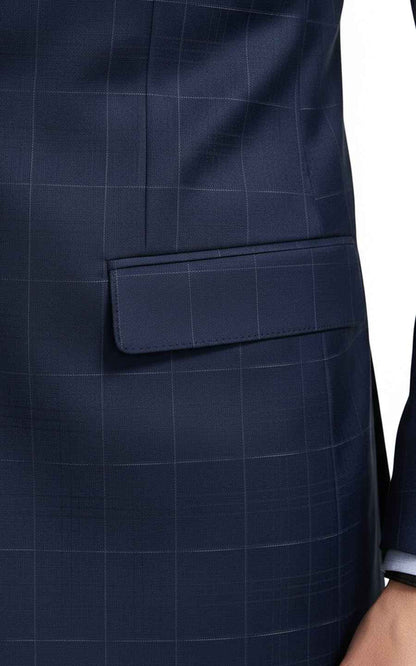 Navy blue custom men's business casual plaid suit coat