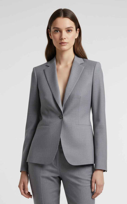 Women's Grey Single-Button Suit Set