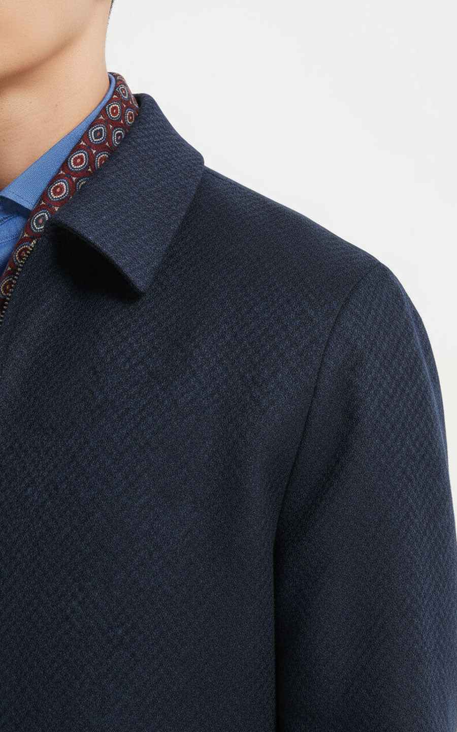 Men's Zip Jacket Navy Blue with Patterned Scarf