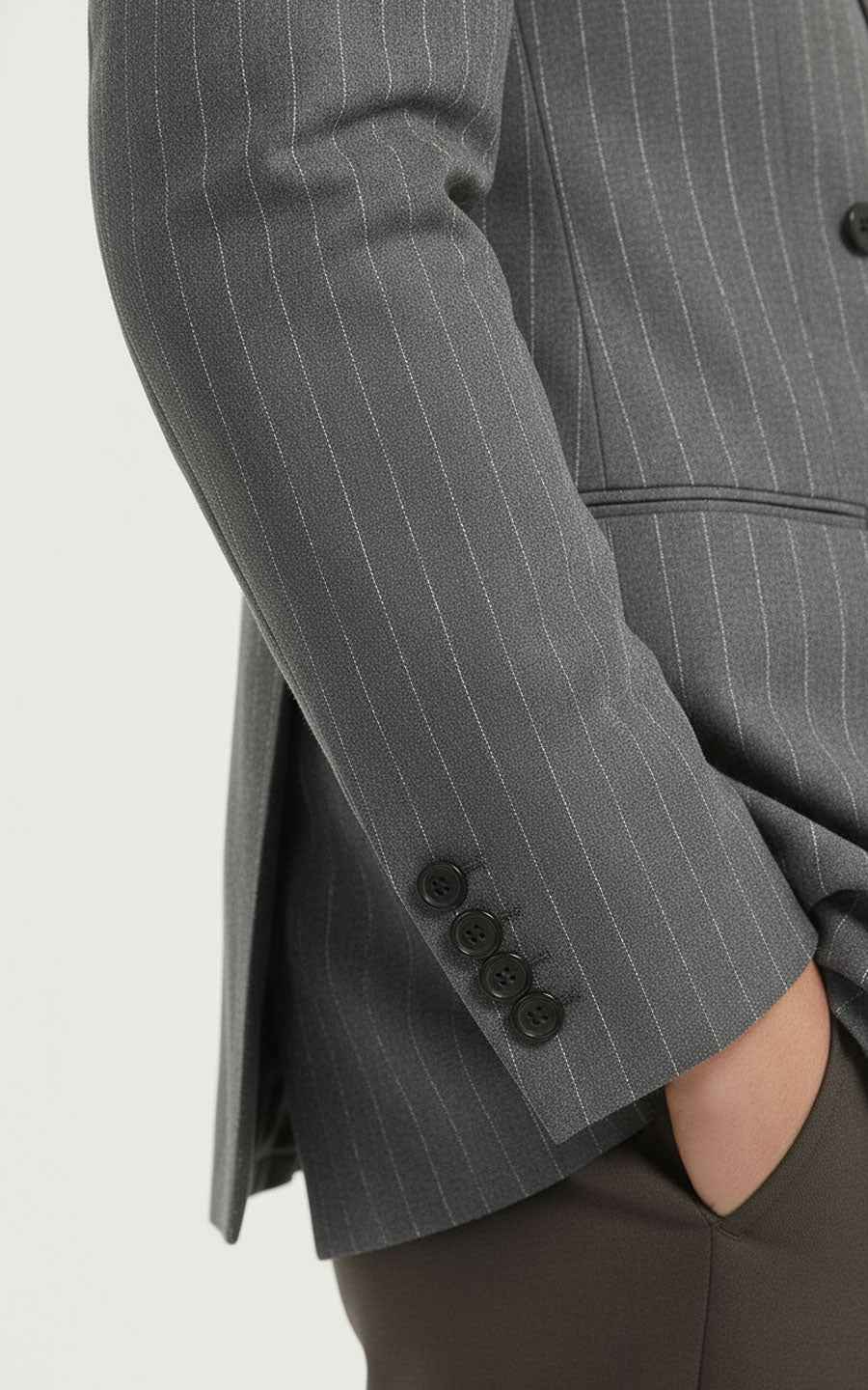 Men's Gray Suit Jacket - Pinstripe Double-Breasted