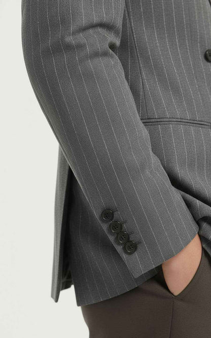 Men's Gray Suit Jacket - Pinstripe Double-Breasted