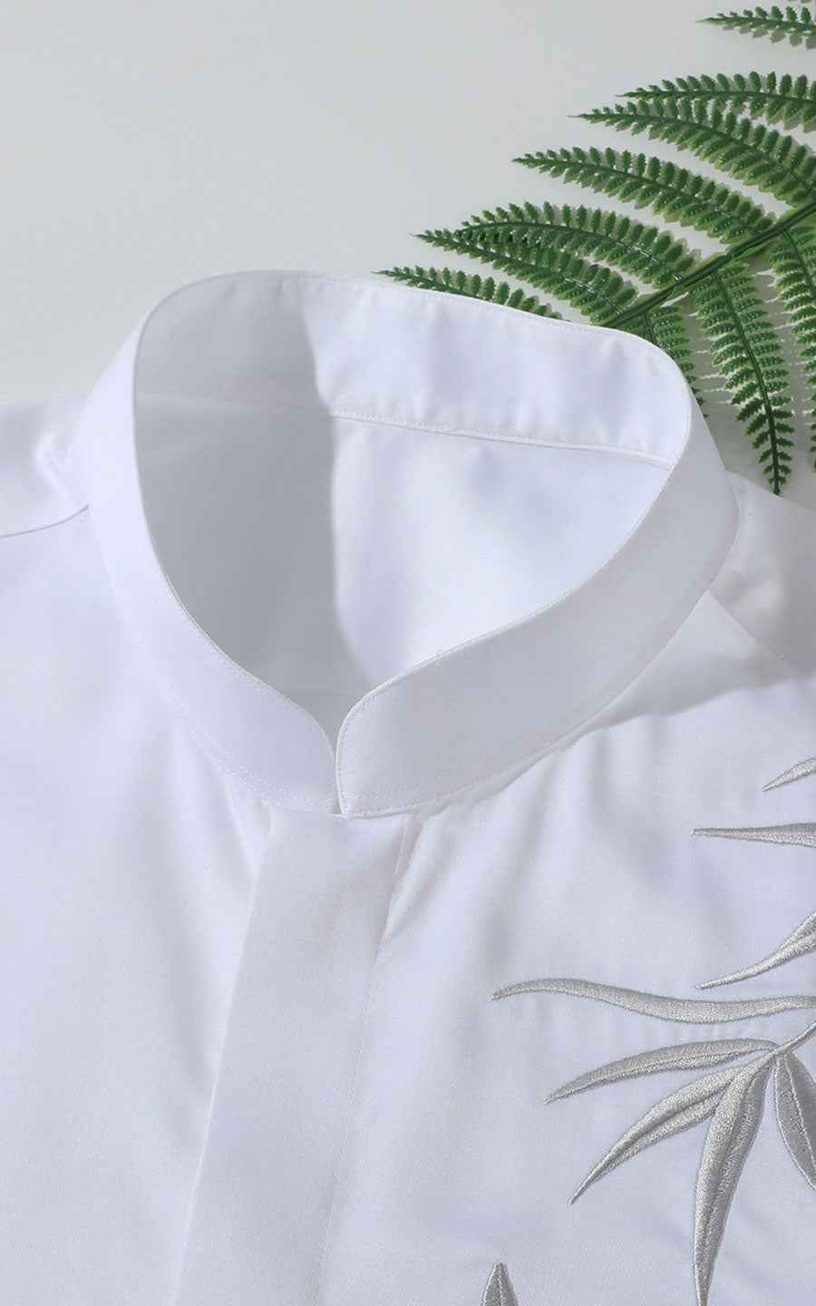 Men's White Bamboo Embroidered Chinese Shirt - Custom Fit