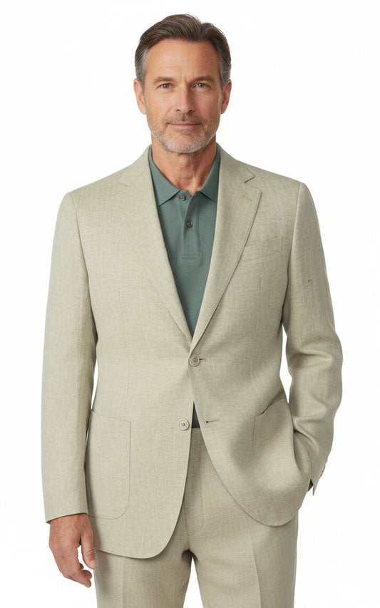 Tailored Beige Linen Custom Suit Men's Casual Blazer