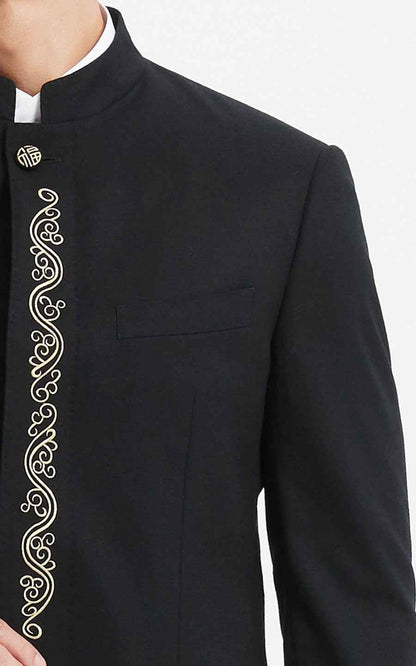 Men's Black Chinese Formal Suit - Mandarin Collar Traditional Set