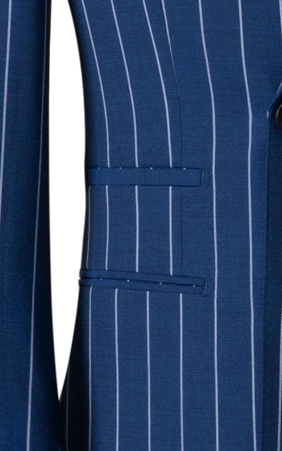 tailored suits Navy Blue Pinstripe Wool Suit Set - Tailored Fit
