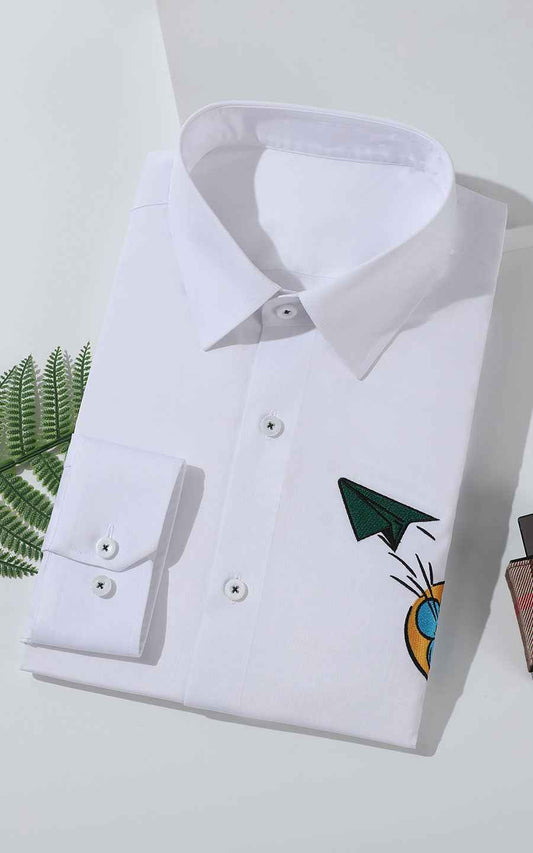 Men's Custom Tailored Shirts - Embroidered White Fabric
