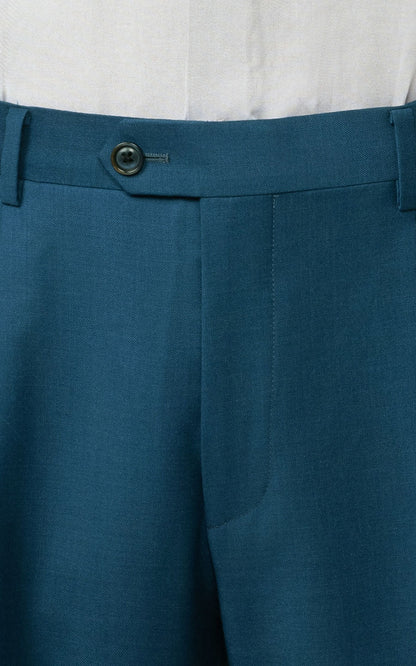 Custom Teal Suit Pants Side - Wool Tailored Trousers