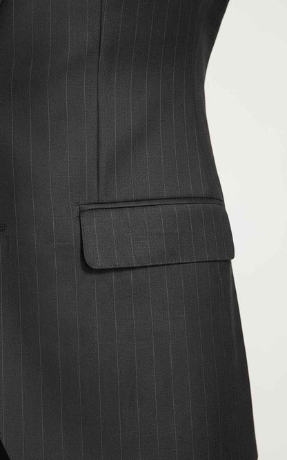 Men's Dark Gray Vertical Strip Business Custom Suit Set