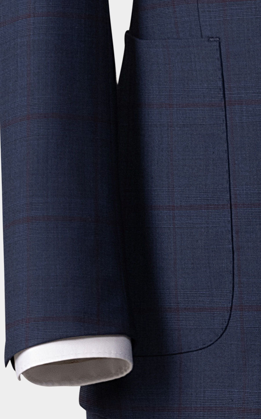 Navy blue plaid pattern bespoke suit fabric detail