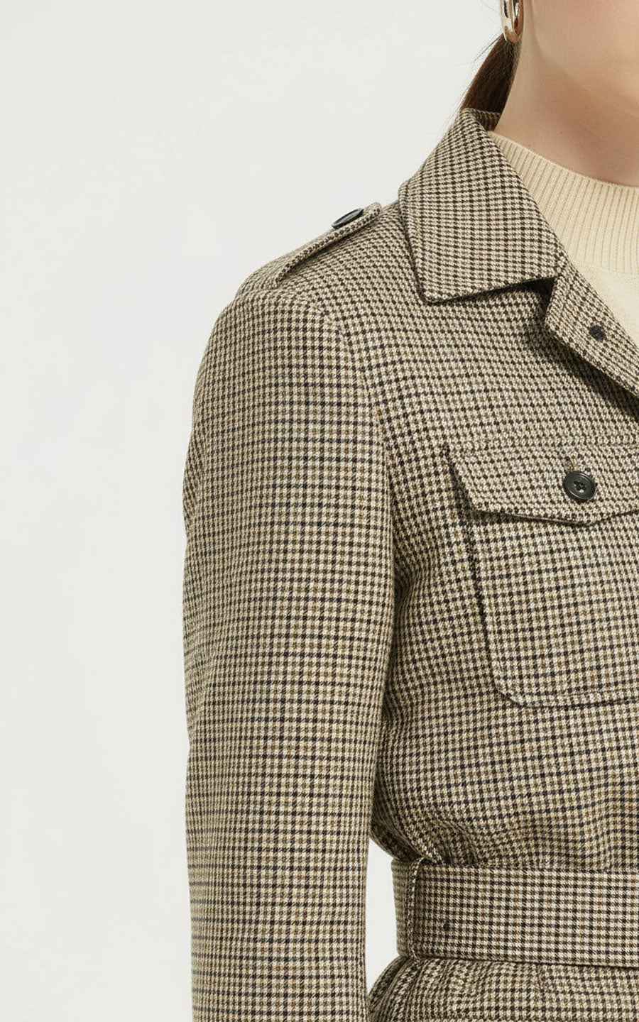 Women's Safari Coat - Plaid Belted with Notched Collar