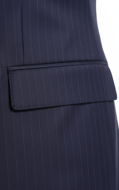 Custom Navy Pinstripe Men Double Breasted Formal Suits Set