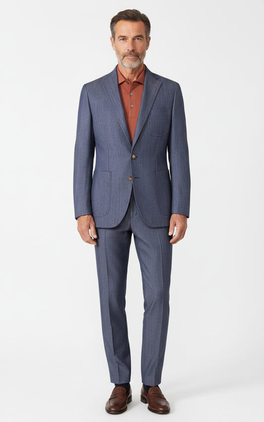 Gray Blue Wool Business Online Suit Custom Casual Men Tailored Set