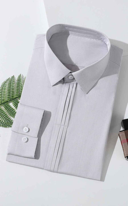 Men's Light Grey Twill Cotton Tailored Shirt - Long Sleeve