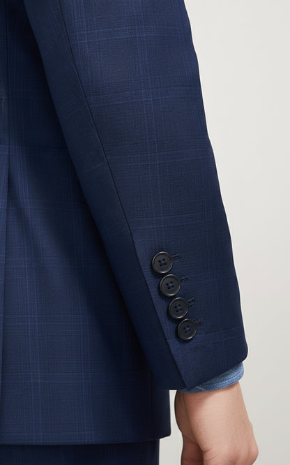 Mens Dark Blue Windowpane Custom Business Suit Set