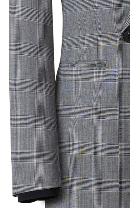 Dark grey checkered bespoke suit fabric texture