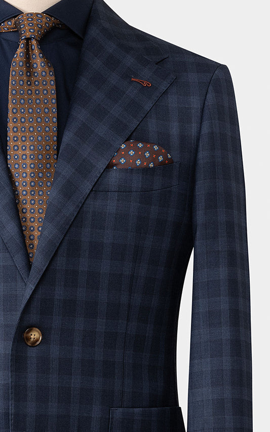 Dark Blue Plaid Pattern - Premium Tailored Suit Fabric