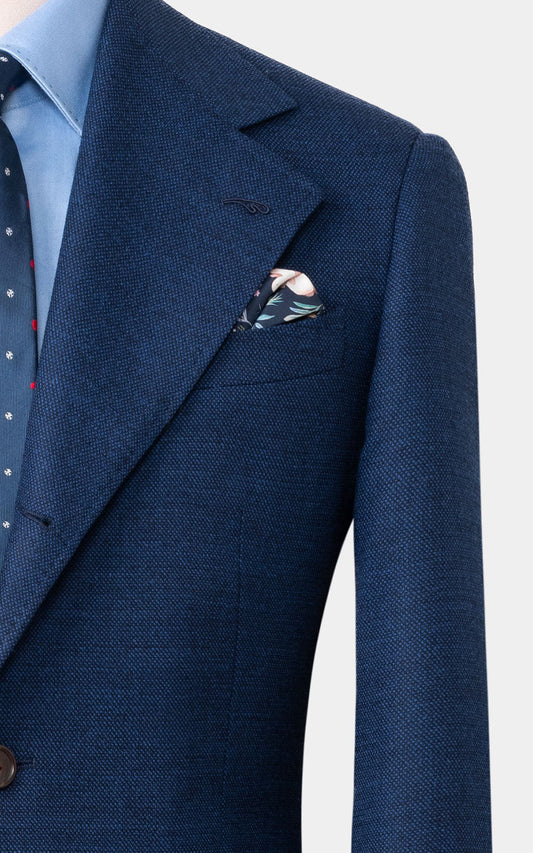 Blue birdseye business suit front view tailored fit
