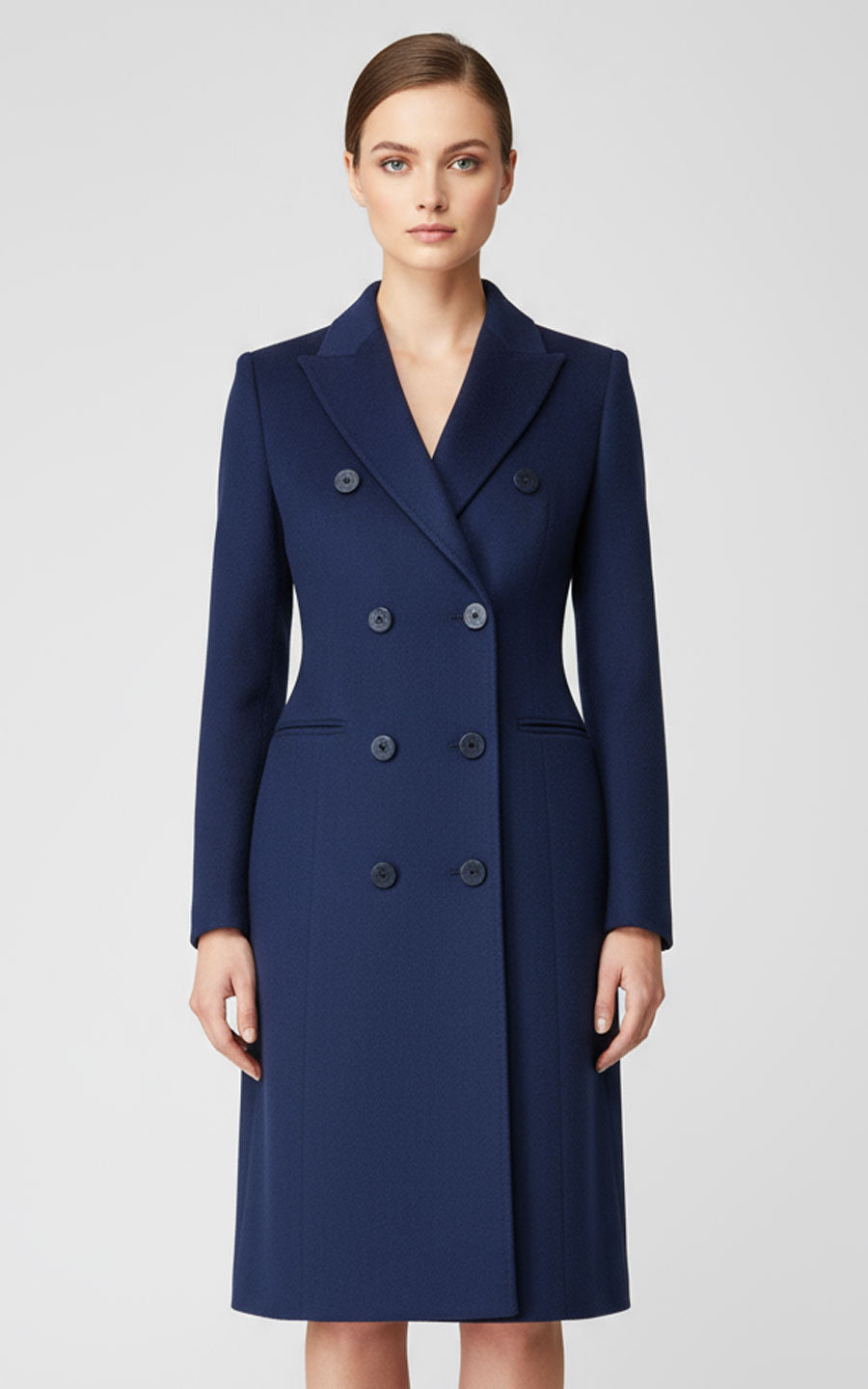 Women's Custom Wool - Navy Double Breasted Long Blazer
